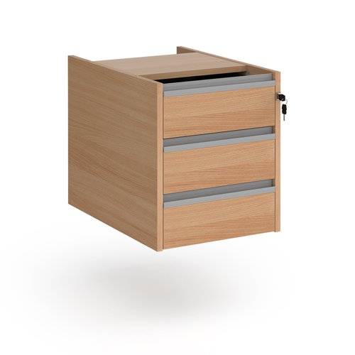 Contract 3 drawer fixed pedestal with silver finger pull handles - beech