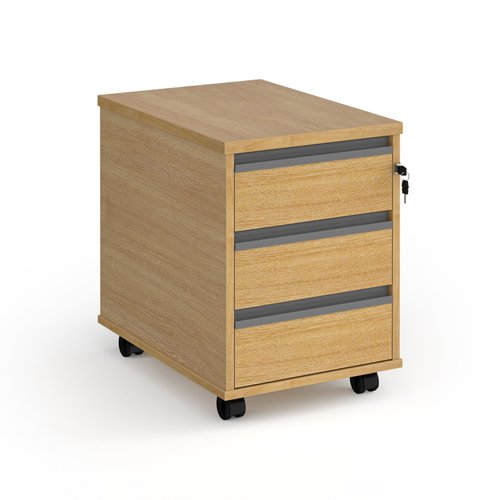 Contract 3 drawer mobile pedestal with graphite finger pull handles - oak