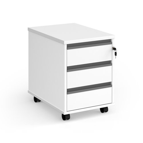 Contract 3 drawer mobile pedestal with graphite finger pull handles - white