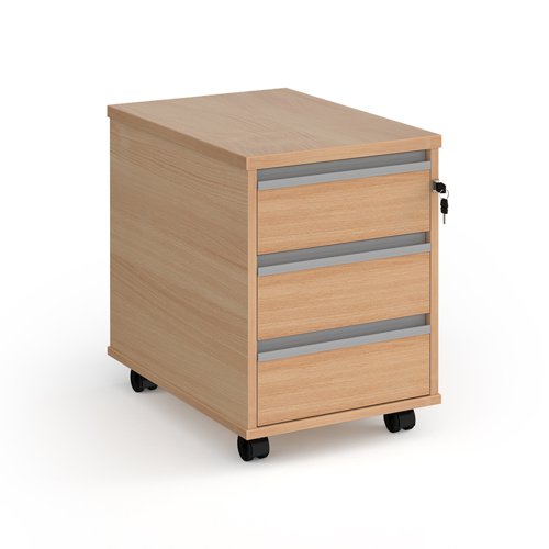 Contract 3 drawer mobile pedestal with silver finger pull handles - beech