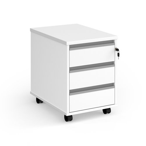Contract 3 drawer mobile pedestal with silver finger pull handles - white