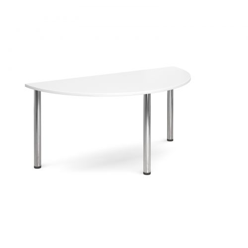 Semi circular deluxe chrome radial leg table 1600mm x 800mm - white