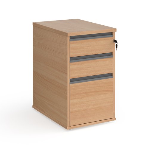 Contract 3 drawer desk high pedestal 600mm deep with graphite finger pull handles - beech