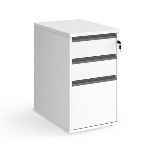 Contract 3 drawer desk high pedestal 600mm deep with graphite finger pull handles - white