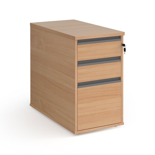 Contract 3 drawer desk high pedestal 800mm deep with graphite finger pull handles - beech