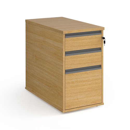 Contract 3 drawer desk high pedestal 800mm deep with graphite finger pull handles - oak