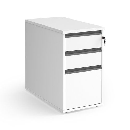 Contract 3 drawer desk high pedestal 800mm deep with graphite finger pull handles - white