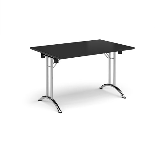 Rectangular folding leg table with chrome legs and curved foot rails 1200mm x 800mm - Black