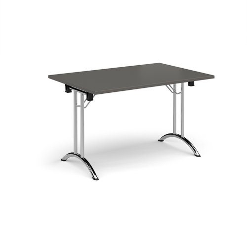 Rectangular folding leg table with chrome legs and curved foot rails 1200mm x 800mm - Onyx Grey