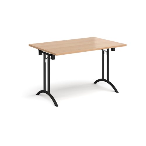 CFL1200-K-B Rectangular folding leg table with black legs and curved foot rails 1200mm x 800mm - beech