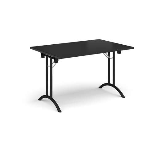 Rectangular folding leg table with black legs and curved foot rails 1200mm x 800mm - Black