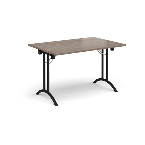 Rectangular folding leg table with black legs and curved foot rails 1200mm x 800mm - Barcelona Walnut