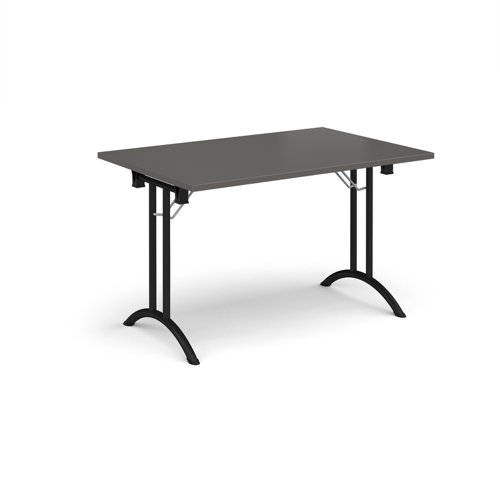 Rectangular folding leg table with black legs and curved foot rails 1200mm x 800mm - Onyx Grey