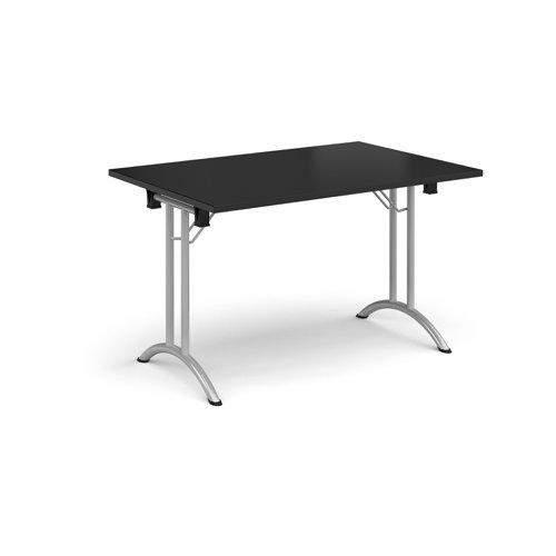 Rectangular folding leg table with silver legs and curved foot rails 1200mm x 800mm - Black