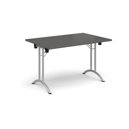 Rectangular folding leg table with silver legs and curved foot rails 1200mm x 800mm - Onyx Grey