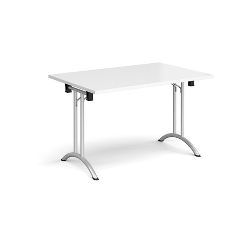 Rectangular folding leg table with silver legs and curved foot rails 1200mm x 800mm - white  CFL1200-S-WH