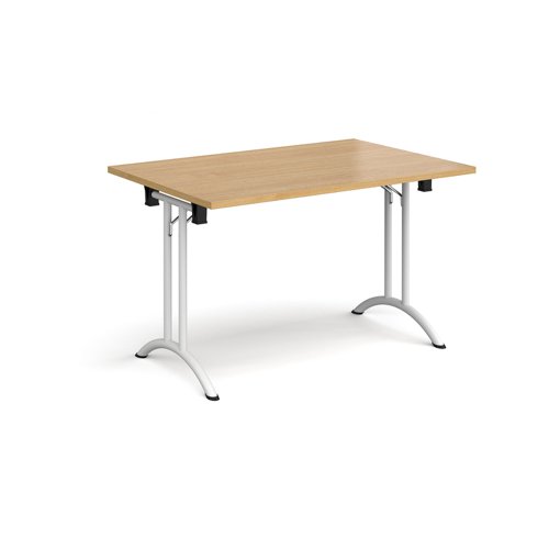 CFL1200-WH-O Rectangular folding leg table with white legs and curved foot rails 1200mm x 800mm - oak