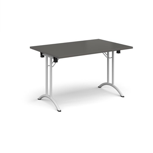 Rectangular folding leg table with white legs and curved foot rails 1200mm x 800mm - Onyx Grey