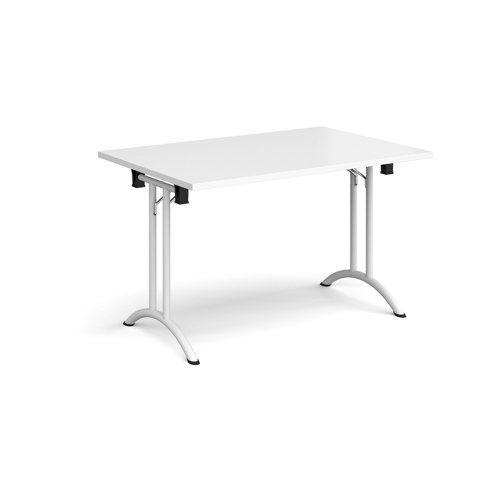 Rectangular folding leg table with white legs and curved foot rails 1200mm x 800mm - white CFL1200-WH-WH Buy online at Office 5Star or contact us Tel 01594 810081 for assistance