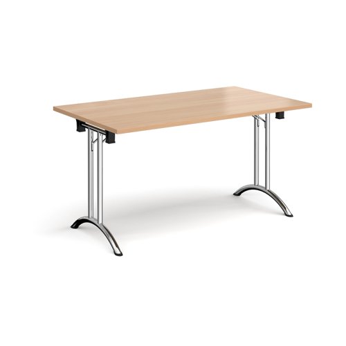 Rectangular folding leg table with chrome legs and curved foot rails 1400mm x 800mm - beech Meeting Tables CFL1400-C-B