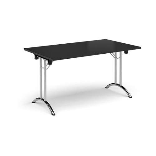 Rectangular folding leg table with chrome legs and curved foot rails 1400mm x 800mm - Black