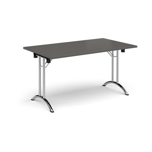 Rectangular folding leg table with chrome legs and curved foot rails 1400mm x 800mm -Onyx Grey