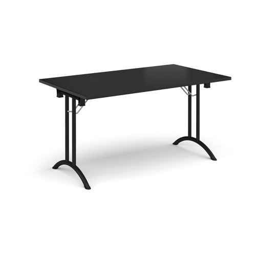 Rectangular folding leg table with black legs and curved foot rails 1400mm x 800mm - Black