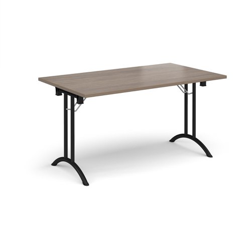 Rectangular folding leg table with black legs and curved foot rails 1400mm x 800mm -Barcelona Walnut