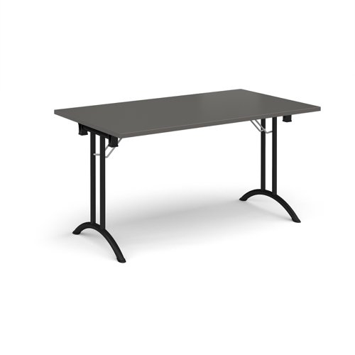 Rectangular folding leg table with black legs and curved foot rails 1400mm x 800mm - Onyx Grey