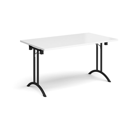 Rectangular folding leg table with black legs and curved foot rails 1400mm x 800mm - white CFL1400-K-WH Buy online at Office 5Star or contact us Tel 01594 810081 for assistance