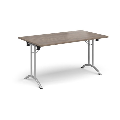 Rectangular folding leg table with silver legs and curved foot rails 1400mm x 800mm - Barcelona Walnut