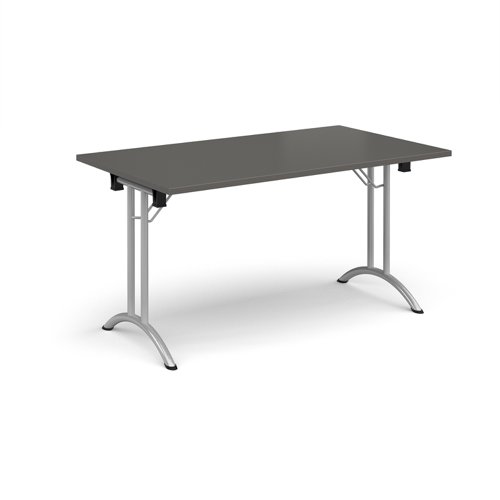 Rectangular folding leg table with silver legs and curved foot rails 1400mm x 800mm - Onyx Grey