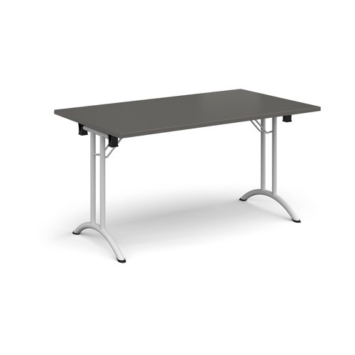 Rectangular folding leg table with white legs and curved foot rails 1400mm x 800mm - Onyx Grey