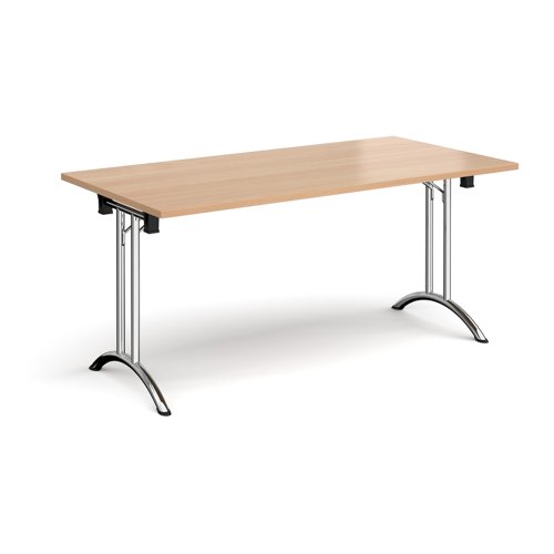 Rectangular Folding Leg Table With Chrome Legs And Curved Foot Rails 1600mm X 800mm Beech