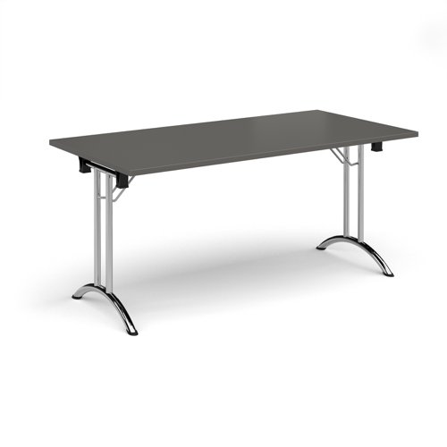 Rectangular folding leg table with chrome legs and curved foot rails 1600mm x 800mm - Onyx Grey