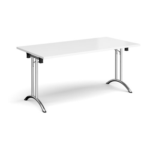 Rectangular folding leg table with chrome legs and curved foot rails 1600mm x 800mm - white Meeting Tables CFL1600-C-WH