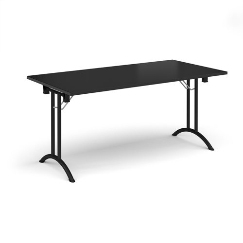 Rectangular folding leg table with black legs and curved foot rails 1600mm x 800mm - Black