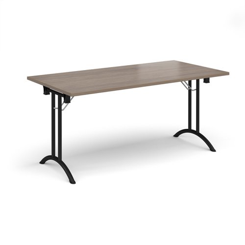 Rectangular folding leg table with black legs and curved foot rails 1600mm x 800mm - Barcelona Walnut