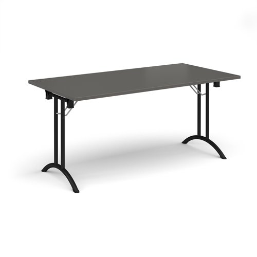 Rectangular folding leg table with black legs and curved foot rails 1600mm x 800mm - Onyx Grey