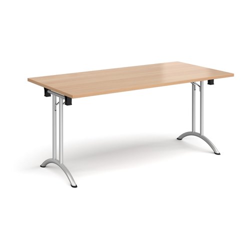 CFL1600-S-B Rectangular folding leg table with silver legs and curved foot rails 1600mm x 800mm - beech