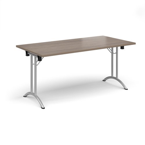 Rectangular folding leg table with silver legs and curved foot rails 1600mm x 800mm - Barcelona Walnut