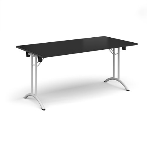 Rectangular folding leg table with white legs and curved foot rails 1600mm x 800mm - Black