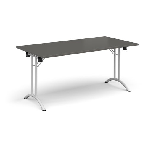 Rectangular folding leg table with white legs and curved foot rails 1600mm x 800mm - Onyx Grey