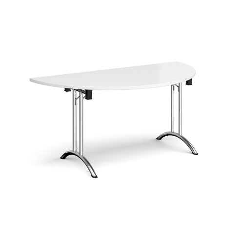 Semi circular folding leg table with chrome legs and curved foot rails 1600mm x 800mm - white Meeting Tables CFL1600S-C-WH