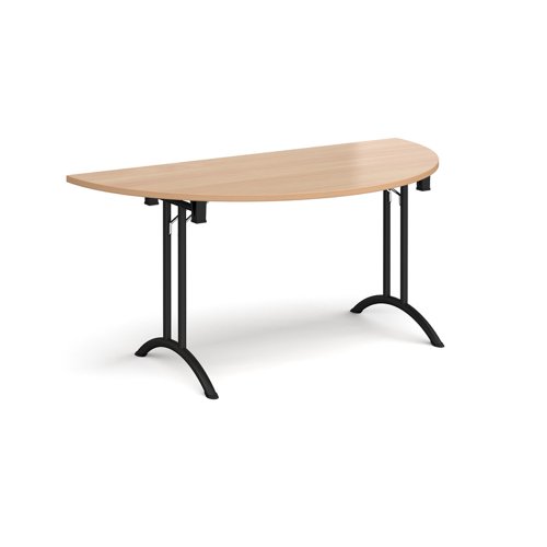 Semi circular folding leg table with black legs and curved foot rails 1600mm x 800mm - beech Meeting Tables CFL1600S-K-B