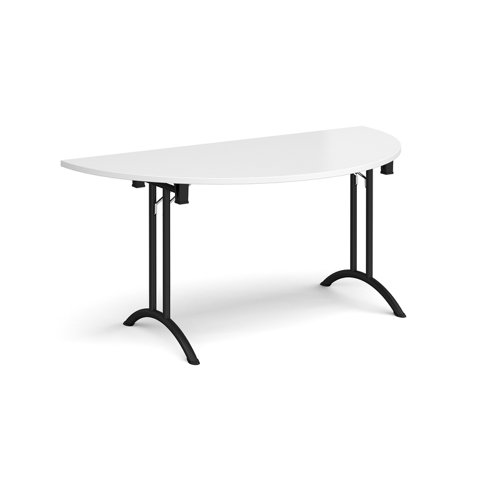 Semi circular folding leg table with black legs and curved foot rails 1600mm x 800mm - white Meeting Tables CFL1600S-K-WH