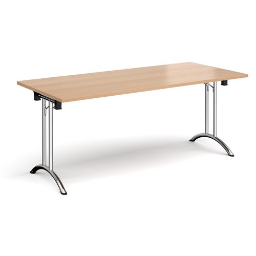Rectangular folding leg table with chrome legs and curved foot rails 1800mm x 800mm - beech Meeting Tables CFL1800-C-B