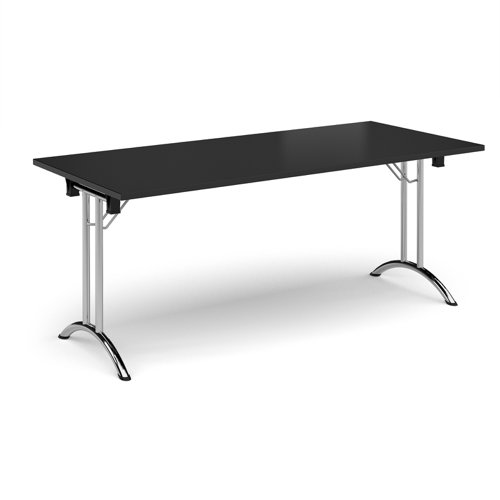 Rectangular folding leg table with chrome legs and curved foot rails 1800mm x 800mm - Black