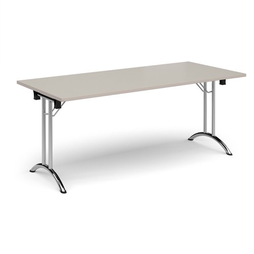 Rectangular folding leg table with chrome legs and curved foot rails 1800mm x 800mm - Light Grey