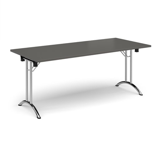 Rectangular folding leg table with chrome legs and curved foot rails 1800mm x 800mm - Onyx Grey